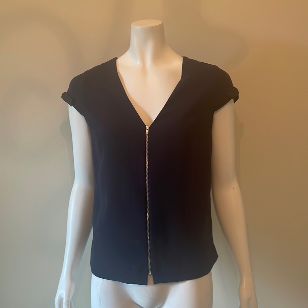 Claudie Pierlot navy zip front blouse size 38/6 NWOT